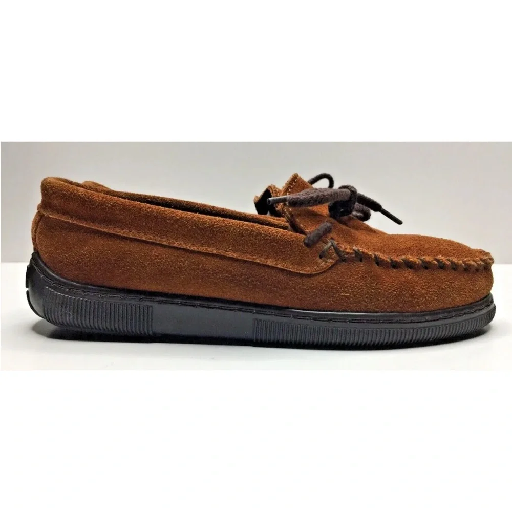 Minnetonka Kid's Moccasins Brown Suede Leather Rubber Soles Size 1M
